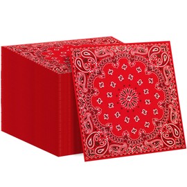 RVXHUA 100PCS Red Bandana Cocktail Napkins, 3-Ply Disposable Paisley Print Beverage Napkins, Western Cowboy Theme Party Supplies for Birthday, Wedding, Picnic, Baby Shower (6.5'' x 6.5'')