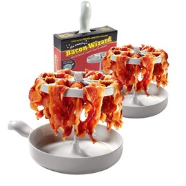 Microwave Bacon Cooker- Bacon Wizard Cooks 1LB of Bacon and Reduces Fat by 40%- Use for Easy Holiday Xmas Meal Prep- Crispier, Healthier, Quicker Bacon Every time- Grease Catcher Makes Clean Up Simple - Quantity: 2