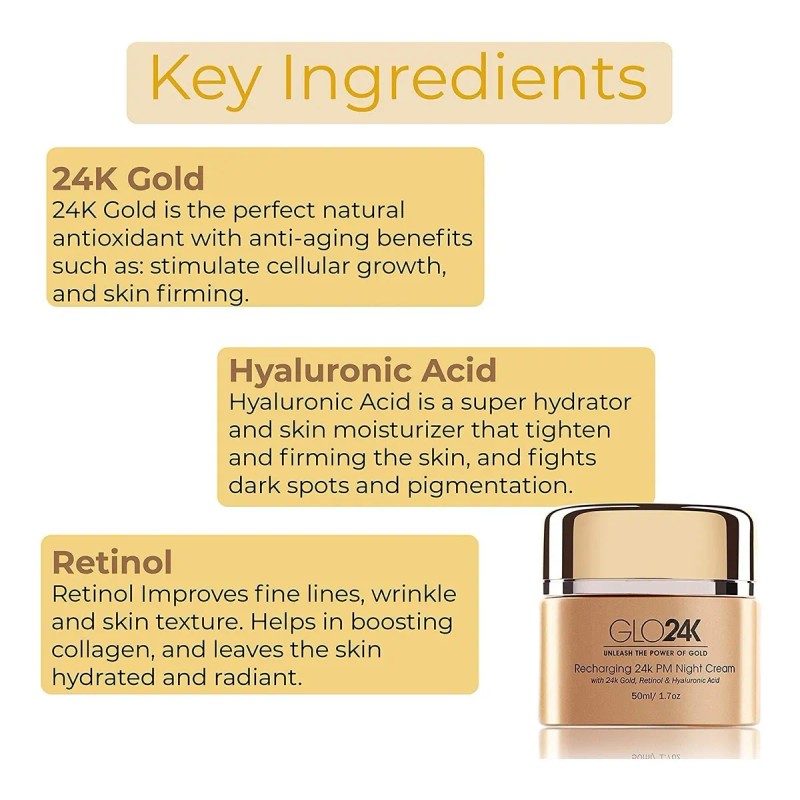 Crema De Noche Glo24k Con Retinol Oro 24k Antienvejecimiento
