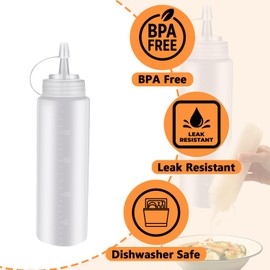 6 Pack (8 Oz) Botellas Exprimibles Dispensador para Salsa Botellas de Plástico para Condimentos con Tapa Giratoria y Medida- Perfecto para Salsa de Chili, Aceite, Glaseado y Otros Condimentos