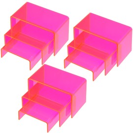 Qunclay 9 Pieces Neon Pink Acrylic Display Risers Stand Shelf Acrylic Retail Desktop Jewelry Display Riser Showcase Fixtures for Dessert Cupcake Figure Collectibles Party(Neon Pink)