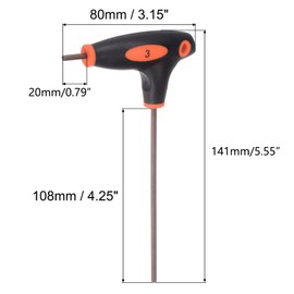 TA-VIGOR 1Pcs 3mm T-Handle Hex Key Wrench, Dual-End T-Bar Metric Allen Wrench Tool, S2 Steel for Bike, Furniture, and Mechanical Repair