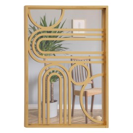 WHW Whole House Worlds Modernist Home Mid Century Mirror, Golden Gilt Frame, Rectangular, Latticework Overlay, 11.5 x 15.75 Inches