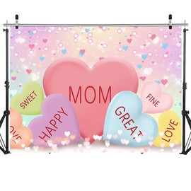 SJOLOON Happy Mother‘s Day Backdrop Heart Warm Photo Background for Mothers Day Party Decoration Banner Studio Props 12503 (7x5FT)