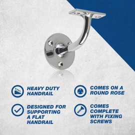 UAP Set of 2 Handrails for Stairs - Heavy Duty Handrail Brackets for Stair Bannister, Modern & Stylish Brackets for Flat Hand Rail (2 Pack, Polished Brass)