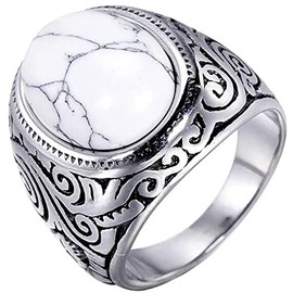 Retro Vintage Stainless Steel Turquoise Onyx Ring, synthetic-resin, Created Turquoise