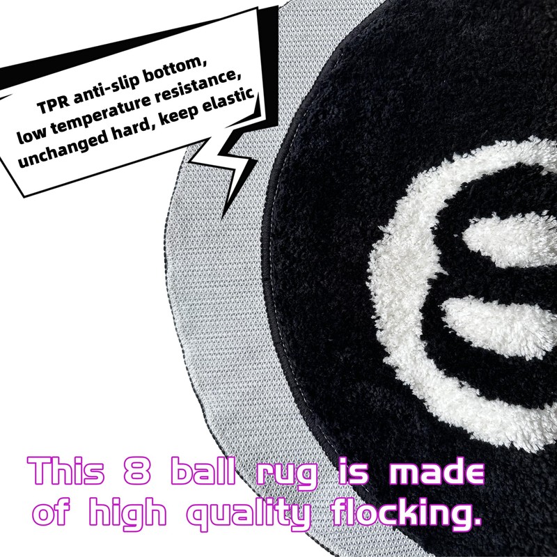 8 Ball Rug, 24inch Cool Rugs for Bedroom Men,Unique Circle