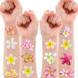 100 PCS Plumeria Flower Temporary Tattoos Themed Birthday Party Decorations Favors Supplies Décor Cute Tropical Hawaiian Luau Tattoo Stickers Gifts For Game Boys Girls Classroom School Prizes Reward