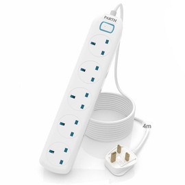 PARTH 5 Way Extension Lead with Switch 4 metre Power Strip 13A/3250W UK Sockets Safety Shutter Multi Plugs Extension Cord for Home Office School