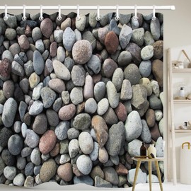 LB Stones Shower Curtain River Bed Gravel Rock Cobblestone Natural Shower Curtain Sets for Bathroom Decor, 72W x 72H Waterproof Polyester Fabric Shower Curtain with Hooks