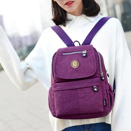 XUEREY Women's Small Handbag Nylon Shoulder Bag Casual Day Pack Multi-Pocket Casual Waterproof Nylon Bags Travel School Bag Laptop Backpack (Purple)