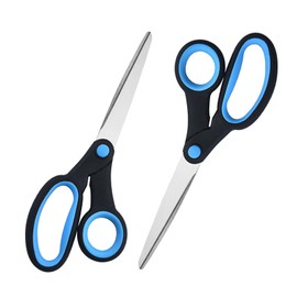 8" Lefty Scissors - Left Handed Scissors with Stainless Steel Sharp Blade, Blunt Scissors for Adults School Student Kids, Blue，2 Pack