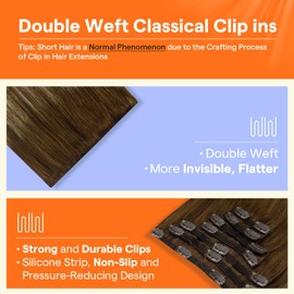 Full Shine Clip in Hair Extensions Balayage Brown Straight Clip in Human Hair Extensions Medium Brown Ombre Light Brown Mix Caramel Blonde Remy Human Hair Clip in Extensions 18 Inch 7 Pcs