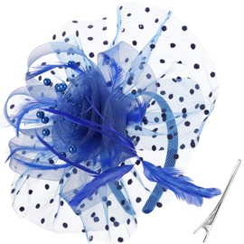DRESHOW Fascinators Hat Flower Mesh Feathers on a Headband and a Forked Clip Cocktail Tea Party Headwear for Girls and Women