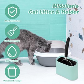 Midollarle Heavy-Duty Cat Litter Scoop with Holder, Metal Cat Scooper and Detachable Trash Can,Aluminum Kitty Poop Shovel Captures All Clumps,Speed Sifter Litter Box Scooper and Caddy with Lid(Green)