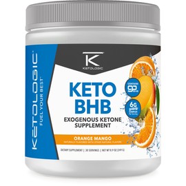 Ketologic BHB Ketone Supplement (Orange Mango, 30 Servings) - Suppresses Appetite, Increases Energy, Low Carb, Electrolytes, Beta-Hydroxybutyrate Salts
