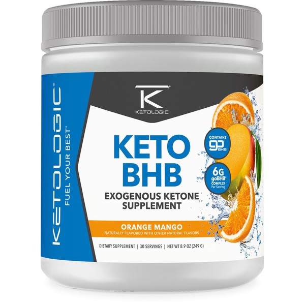 Ketologic BHB Ketone Supplement (Orange Mango, 30 Servings) - Suppresses