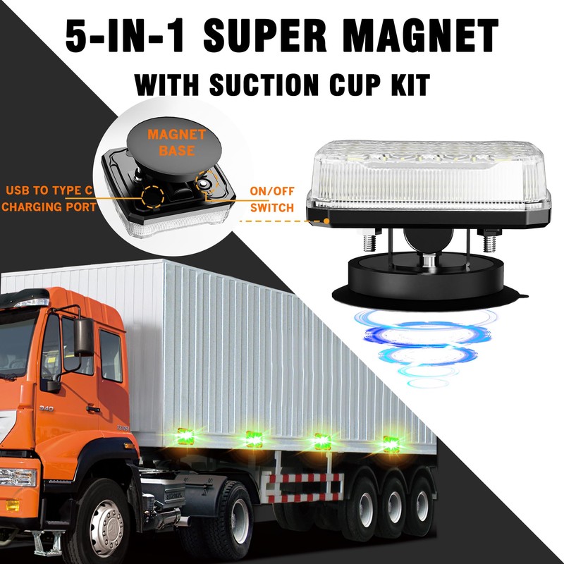 WINECO 2Pcs Rechargeable Flashing Lights for Vehicles, Super Magnetic Strobe
