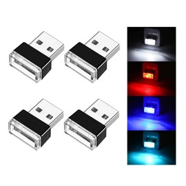 Ziciner 4 PCS USB LED Car Interior Atmosphere Lamp, Portable Mini LED Night Light, Plug-in USB Interface Trunk Ambient Lighting Kit, Car Accessories (White, Blue, Red, Ice Blue)