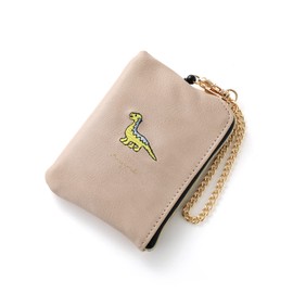 Naru Women's Animal Embroidered Pass Pouch with Reel Coin Purse, Card Case, Commuter Holder, Small, Animal, Fashionable, Popular, Brand, beige (dinosaur)