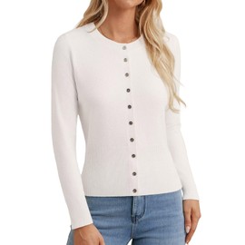 White Cardigan for Women Long Sleeve Lightweight Open Front Cropped Cardigan Sweater Casual Soft Knit Dressy Shrugs M