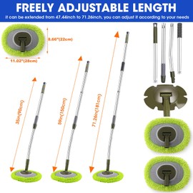 Wall Mop,Wall & Baseboard Cleaner Mop Tool with 71.3'' Long Handle,Ceiling Dust Mop with 15° Labor-Saving Extension Pole,Rotatable Adjustable Cleaning Tool Duster for Cleaning Window,Tile,Home,Green