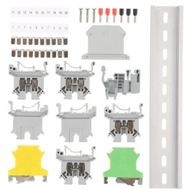 Operitacx 1Set Din Rail Connector Terminal Block Kit with Grounding Block End Bracket for Garage Remodeling DIY and Automation Projects Flame Retardant Material Reliable