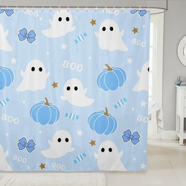 Lindas cortinas de ducha fantasma para niños, con lazo, calabaza, caramelo, Halloween, góticas, cortinas de baño para niñas y mujeres, con lazo de estrellas, diseño de dibujos animados, cortinas