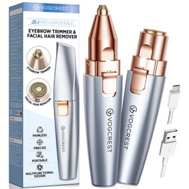 VG VOGCREST VG VOGCREST Eyebrow Facial Trimmer: 2 in1 Rechargeable Facial Hair Removal and Eyebrow Shaver - Face Lips Body Painless Facial Razor with Built-in LED Light (Sky Blue)
