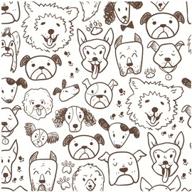UniGoos Funny Doodle Dog Peel and Stick Wallpaper Hand Drawn Pet Self-Adhesive Temporary Wall Paper Roll Cute Removable Decorative Contact Paper for Kids Room Cabinet DIY Decor 17.7" x118.1"