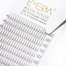 EMEDA Premade Volume Fans 3D Eyelash Extensions Set, 0.07 mm, D-Curls Volume Eyelash Extension, 9 mm, 10 mm, 12 mm, 13 mm, 15 mm Eyelash Extension Set (3D 0.10-D Mix)