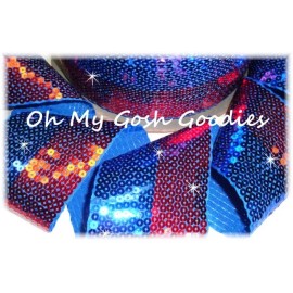 RED & ROYAL BI STRIPE 3" SHINY SEQUIN SPARKLE GLITZ BLING METALLIC RIBBON 5YARD