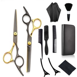 Frafuo Professional Hair Cutting Scissors Set Barber Thinning Scissors Hairdressing Shears Stainless Steel Hair Cutting Shears Set with Cape Clips Comb for Barber Salon and Home