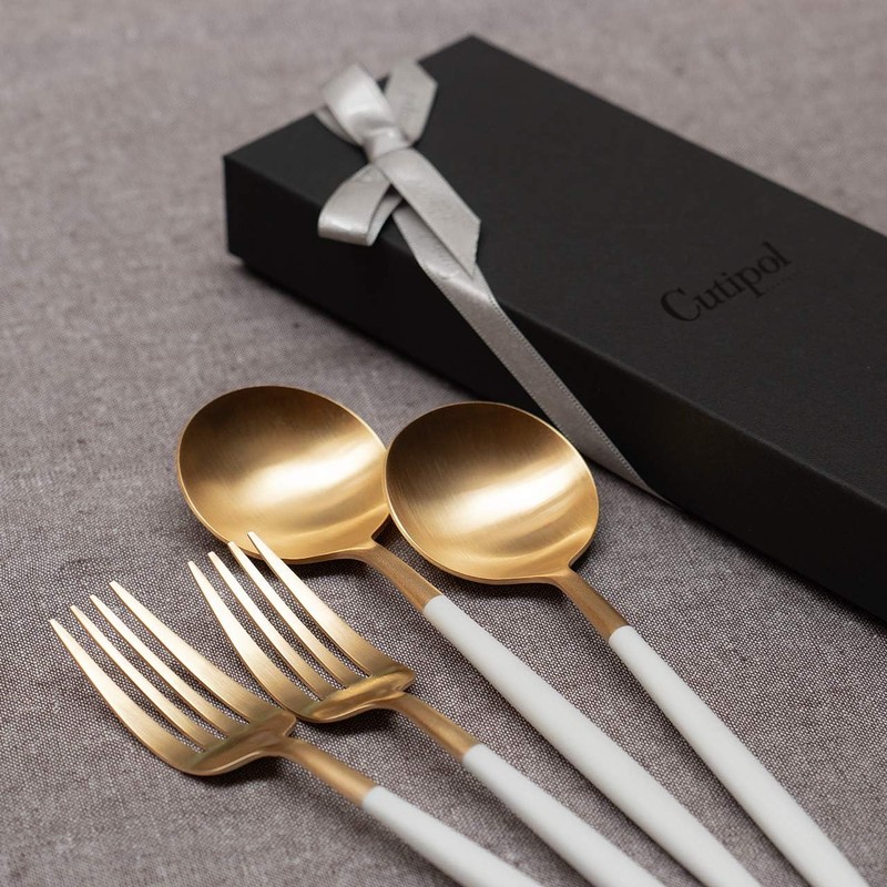 Cutipol GOA White/Matte Gold Dinner (2 Forks & Spoons) 4