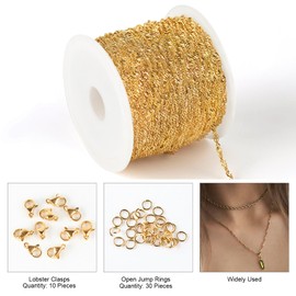 Kyutong 16.4 Feet Twisted Curb Chain Roll Soldered Water Wave Chains Link Gold Stainless Steel Chain for Men Women Necklace Body Chain Choker Jewelry Making Supplies