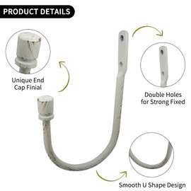 Arnorx 2 PCS Curtain Holdbacks, Metal Decorative Curtain Tiebacks with End Cap Finials, Wall Mounted Window Drapery Holdback Hooks for Living Room, Bedroom and More, White Brushed Gold