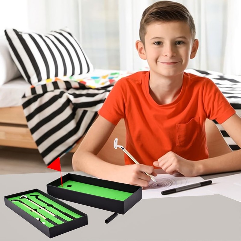 Golf Pen Set & Mini Desktop Golf Putting Green,Flag,3 Golf