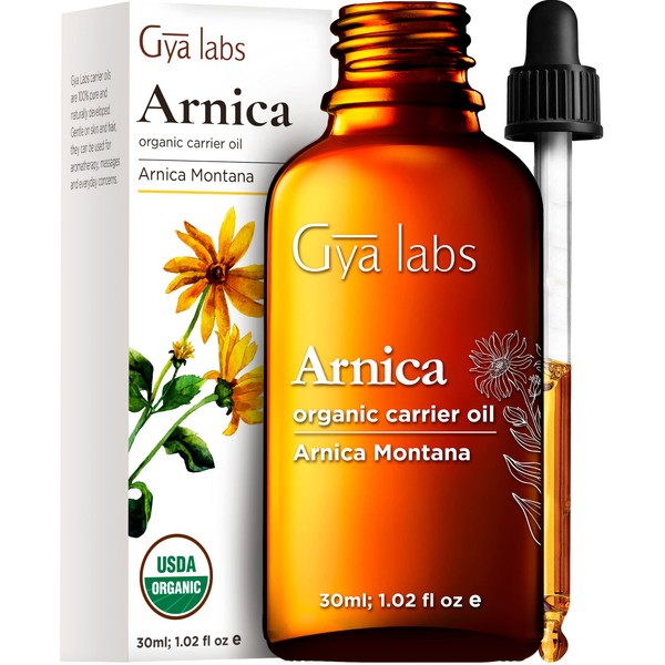 Gya Labs Organic Arnica Oil for Pain - 100% Natural Cold Pressed Undiluted Arnica Oil for Skin, Aromatherapy, Healing & Soothing (1 fl oz)