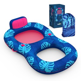 Sunikko X Upgrade 2-in-1 Travel Pool Floats Adult, Portable Packing Fabric Inflatable Pool Floats for Pool Floating, Luxury Floats with Backrest and Cup Holder, Fast Inflation, Floral Design