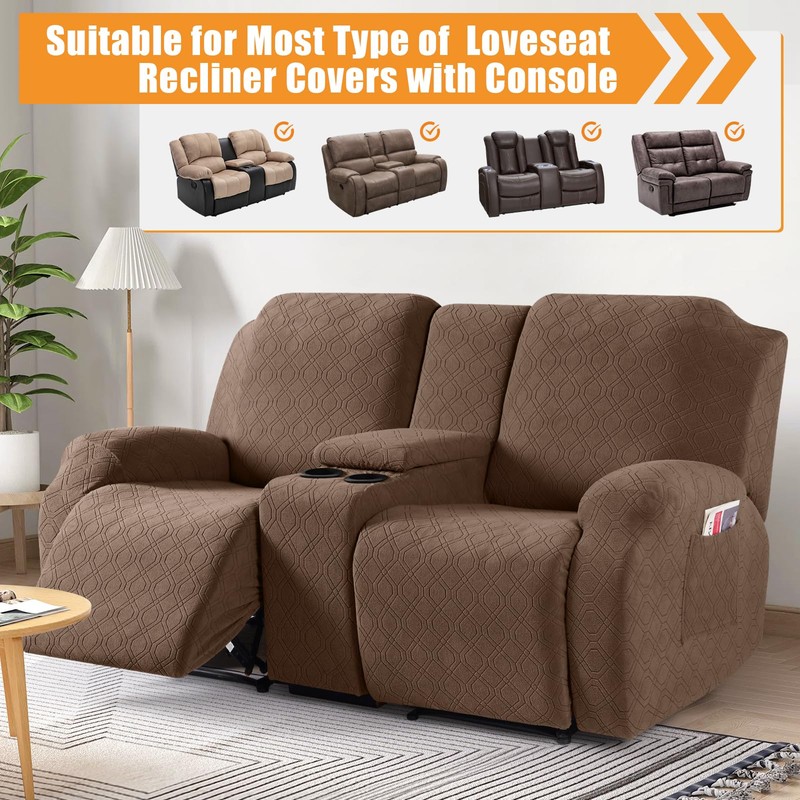 VANSOFY Recliner Loveseat Cover with Middle Console Stretch Reclining Sofa
