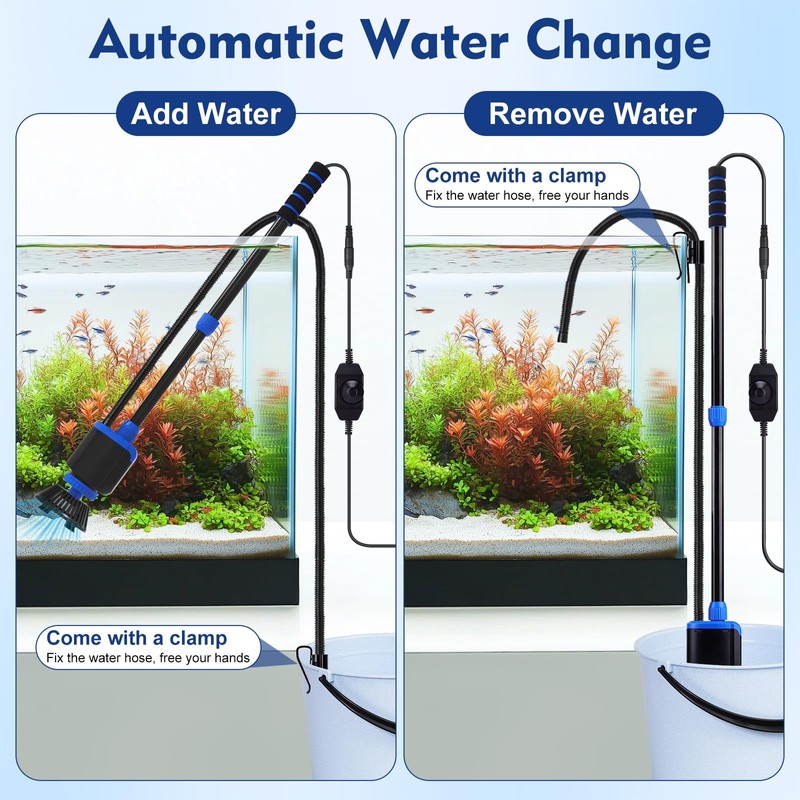 AQQA DC 36W Electric Aquarium Vacuum Gravel Cleaner 6-in-1 Multifunctional