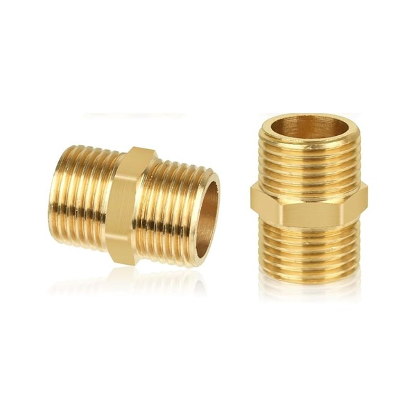2 Pieces Double Connectors 1/2 Inch, Brass Male Thread, Double