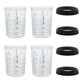 Master Paint System MPS, 4 Pack Set of Large Size 27 Ounce (800ml) Hard Cups and Retainer Rings - 4 Hard Cups and 4 Rings for Use with The MPS Disposable Paint Spray Gun Cup Liners and Lid System