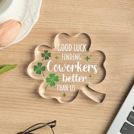 Leaving Gifts for Colleagues Women Men- Good Luck Goodbye and Thank You Gifts for Colleagues Leaving, Acrylic Clover Gift Plaque Decor Presents for Colleague Women Coworker Friends Going Away