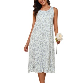 Marvmys Women Sleeveless Long Nightgown Summer Mumu House Dress Henley Vinatge Nightdress Sleepwears White XL