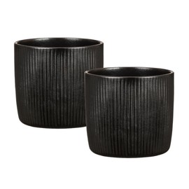 Scheurich Solido Linea, Set of 2 Ceramic Flower Pots, Colour: Ebano, 15 cm Diameter, 13.7 cm High, 1.9 L Vol.