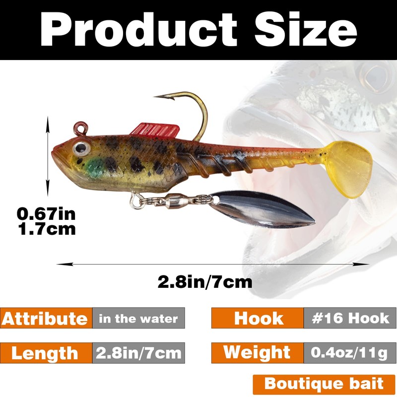 Lanzunn Fishing Lures Set, 5 Pieces, Soft Bait with Spinner
