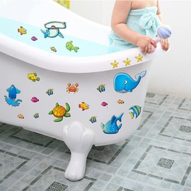 24PCS Non Slip Bathtub Stickers, Marine Life Cartoon Bath Tub Stickers, PVC Matte Anti-Slip Appliques for Kid's Room, Bathroom, Floor, Shower Surfaces