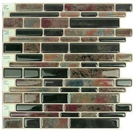 Crystiles 10"x10" Marble Peel and Stick Backsplash, Self-Adhesive Kitchen Backsplash Wall Tile, Brown, 6 Sheets Pack