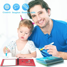 Magic Water Colouring Book 6 Pieces Water Colouring Books for Children Water Wow Colouring Book Reusable Magic Colouring Book with Water Pen Educational Doodle Painting Toy for Boys Girls (from 3